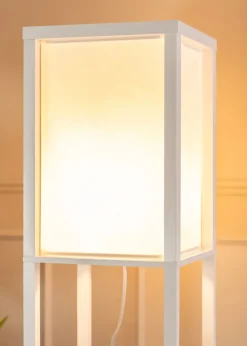 ValueLights Struttura White Wooden Shelves Floor Lamp (159cm x 26cm x 26cm)