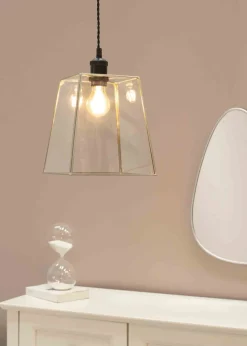 ValueLights Susie Glass Clear White Square Ceiling Pendant Shade (19cm x 18cm x 18cm)