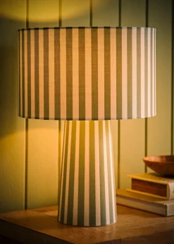 ValueLights Thorley Green Stripe Drum Shade Full Fabric Table Lamp