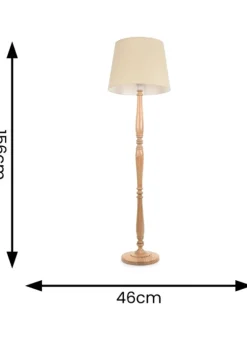 ValueLights Victoria Oak Effect Natural Floor Lamp with Large Tapered Shade