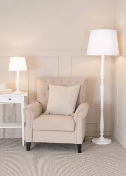 ValueLights Victoria Painted White Floor Lamp with Large Tapered Shade