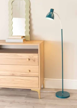 ValueLights Woody  Blue Floor Lamp with Blue Tapered Shade (130cm x 36cm x 22cm)
