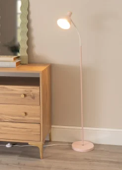 ValueLights Woody  Pink Floor Lamp with Pink Tapered Shade (130cm x 36cm x 22cm)