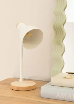 ValueLights Woody  White Table Lamp with Tapered Shade (36cm x 19cm x 14cm)