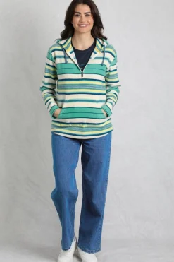 Weird Fish Aqua Lana 1/4 Zip Stripe Microfleece Hoodie