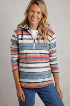 Weird Fish Cream Lana 1/4 Zip Stripe Microfleece Hoodie