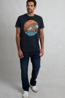 Weird Fish Navy Foothills Front Print T-Shirt