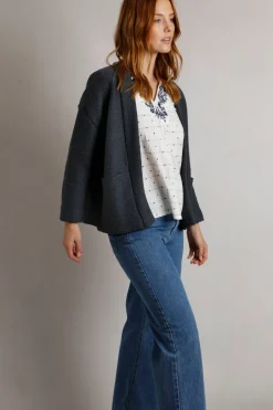 Weird Fish Navy Santosh Cropped Macaroni Kimono Cardigan