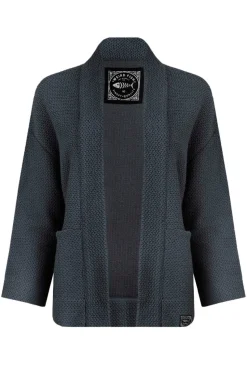 Weird Fish Navy Santosh Cropped Macaroni Kimono Cardigan