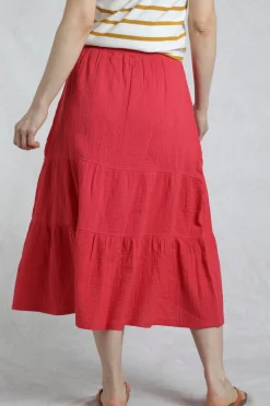 Weird Fish Red Lathika Tiered Midi Skirt