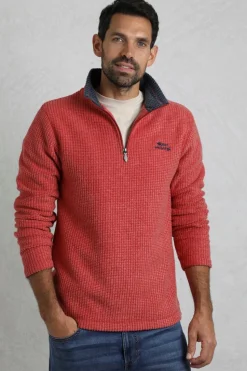 Weird Fish Red Newark 1/4 Zip Grid Fleece