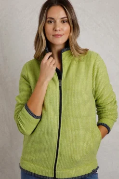 Weird Fish Soft Green Ariana Full Zip Grid Fleece