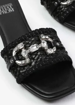 Where's That From Align Jewel Detail Flat Sandals Black Raffia