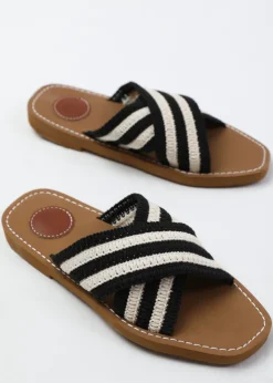 Where's That From Black Arizona Striped Cross Over Crochet Strap