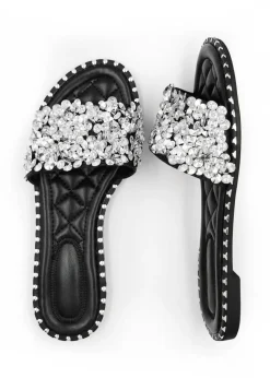 Where's That From Black Belle Diamante Sparkly Flat Sliders