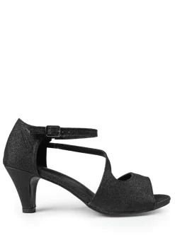 Where's That From Black Glitter Beatrice Low Kitten Heels