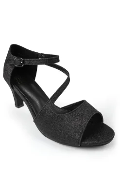 Where's That From Black Glitter Beatrice Low Kitten Heels