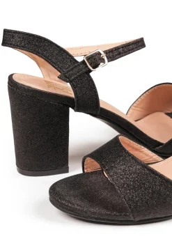 Where's That From Black Glitter Paityn Low Block Heel Sandals