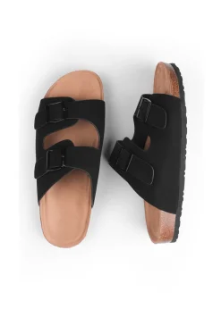 Where's That From Black Nubuck Willow Flat Sandals