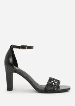 Where's That From Black PU Naia Braided Strappy Block Heel
