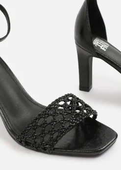 Where's That From Black PU Naia Braided Strappy Block Heel