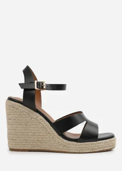 Where's That From Black PU Sansa Wedge Shoes
