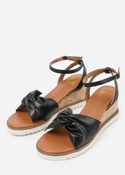 Where's That From Black PU Katara Knot Detail Wedge Shoes