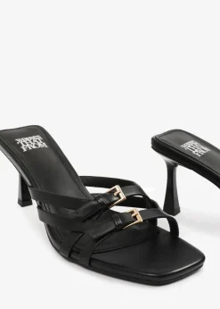 Where's That From Black PU Ariela Cross-Over Buckle Details Strap Heel