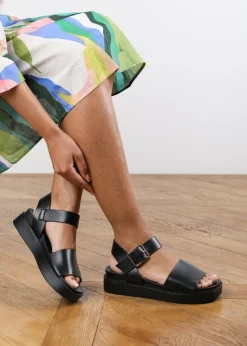 Where's That From Black PU Teresa Footbed Flatform Sandals