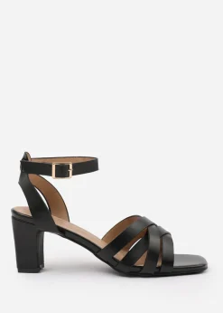Where's That From Black PU Caity Triple Link Chain Detail Sandals