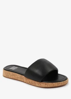 Where's That From Black PU Julia  Flatform Sliders Sandal