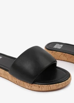 Where's That From Black PU Julia  Flatform Sliders Sandal