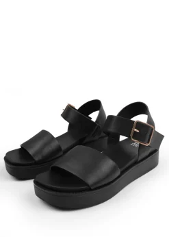 Where's That From Black Phoenix Extra Wide PU Flat Sandals