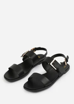 Where's That From Black PU Camilla Classic Flat Sandals