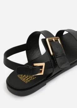 Where's That From Black PU Camilla Classic Flat Sandals