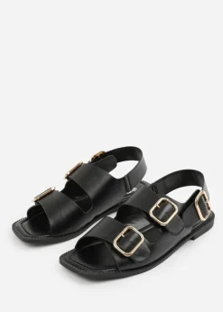 Where's That From Black PU Cher Flatform Sandal