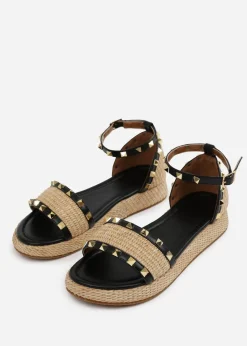 Where's That From Black PU Aviva Studded Gladiator Espadrille Flatform