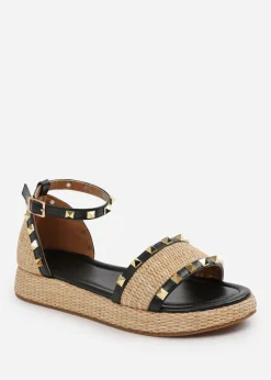 Where's That From Black PU Aviva Studded Gladiator Espadrille Flatform