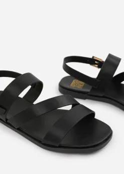 Where's That From Black PU Nessa Flat Sandals