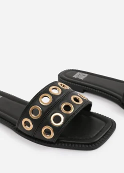 Where's That From Black PU Bonnie Flatform Sandal