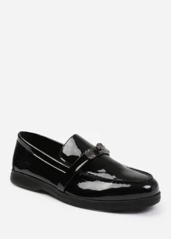 Where's That From Black Patent Monaco Wide-Fit Slip On Loafers