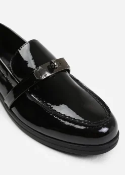 Where's That From Black Patent Monaco Wide-Fit Slip On Loafers