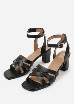 Where's That From Black PU Caity Wide-Fit Triple Link-Chain Detail Sandals