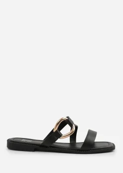 Where's That From Black PU Jaime Flatform Sandal