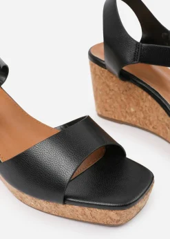Where's That From Black PU Giselle Wide-Fit Wedge Sandals With Buckle-Ankle-Strap