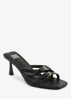 Where's That From Black PU Ariela Wide-Fit Cross-Over-Buckle Details Strap Heel