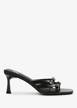 Where's That From Black PU Ariela Wide-Fit Cross-Over-Buckle Details Strap Heel