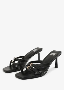Where's That From Black PU Ariela Wide-Fit Cross-Over-Buckle Details Strap Heel