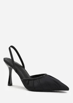 Where's That From Black Satin Maldives Pointed Toe Heels