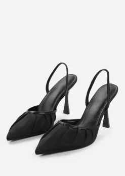 Where's That From Black Satin Maldives Pointed Toe Heels